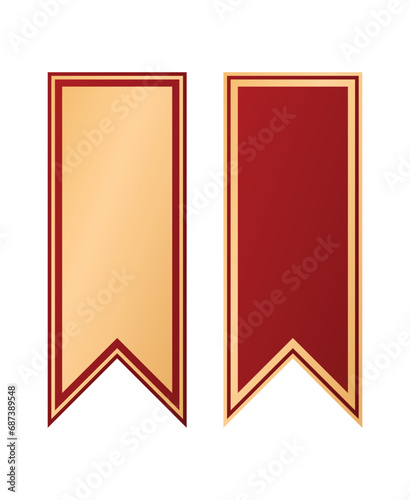 Hanging golden and red pennant garland flag ribbon tag isolated clipart set