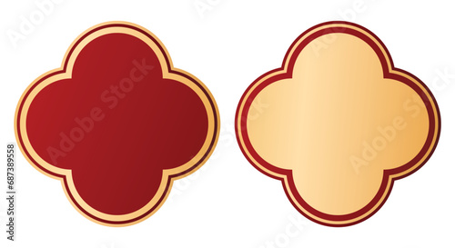 Tableau sur toile Luxury gold and red quatrefoil symbol icon label border clipart illustration