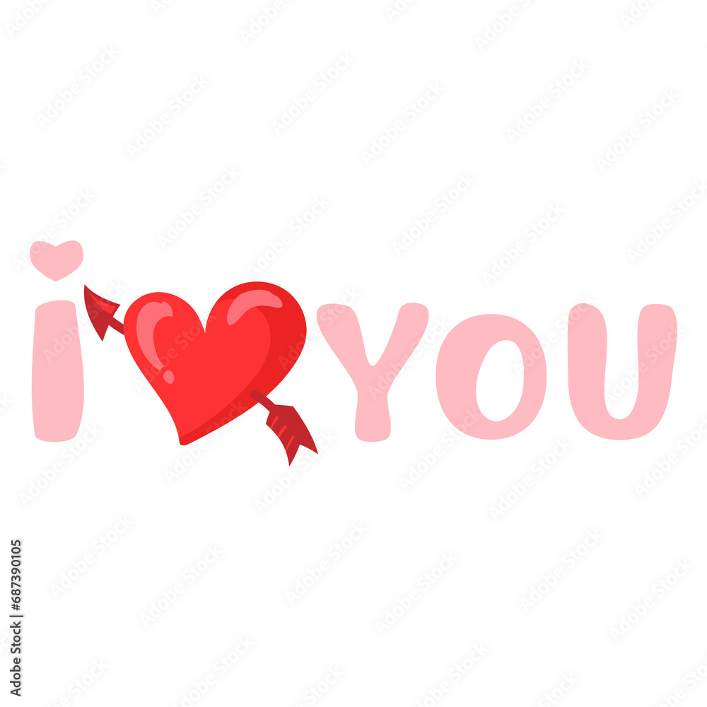 Happy Valentine's Day clipart, Love you, love text 