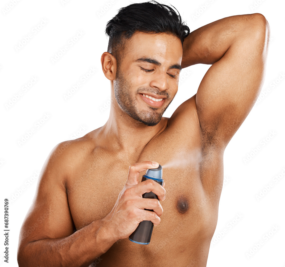 Deodorant, happiness and man spray armpit, body or antiperspirant for wellness, fragrance or underarm scent. Aerosol product, beauty self care or hygiene model isolated on transparent png, background Deodorant, happiness and man spray armpit, body or antiperspirant for wellness, fragrance or underarm scent. Aerosol product, beauty self care or hygiene model isolated on transparent png, background