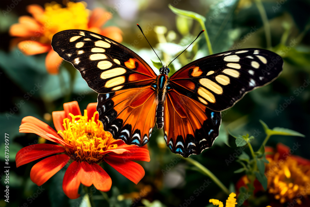 Fototapeta premium butterfly with flowers on background