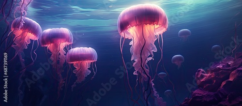 Jellyfishes seen underwater.