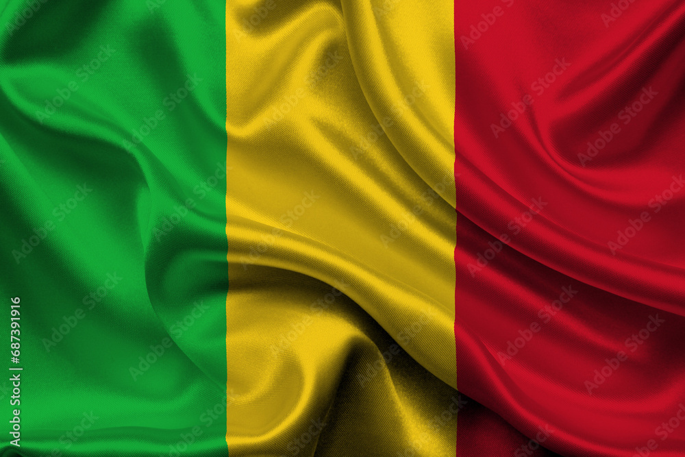 High detailed flag of Mali. National Mali flag. Africa. 3D illustration.