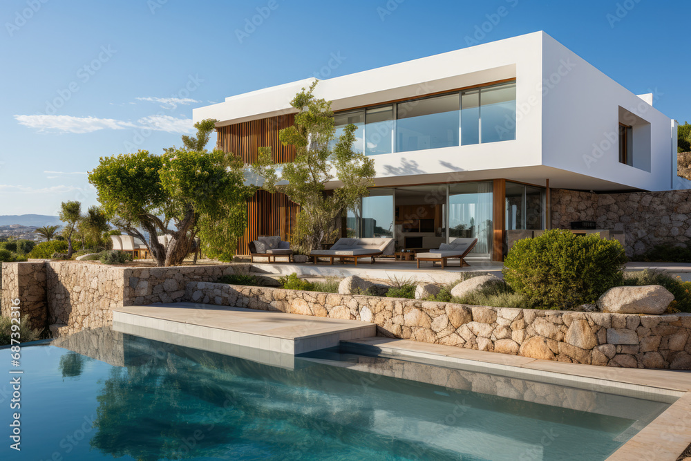 Luxurious modern villa with natural landscaping