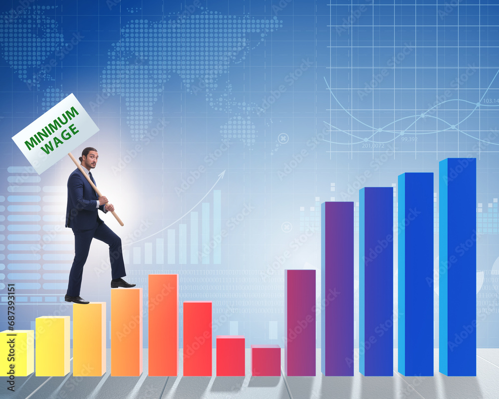 Concept of minimum wage with businessman Concept of minimum wage with businessman