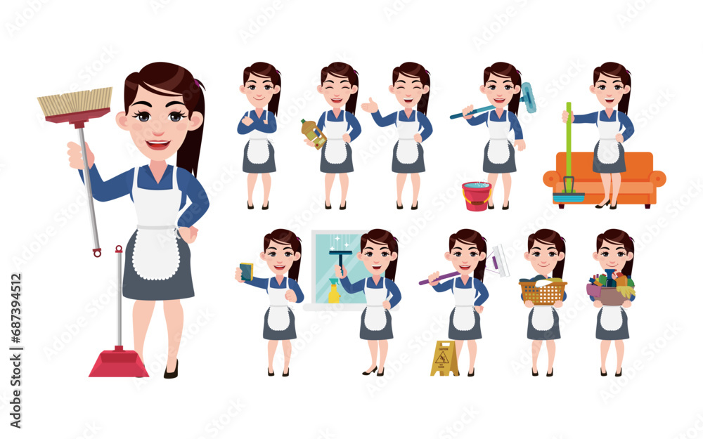 Set of cleaner with different poses Set of cleaner with different poses