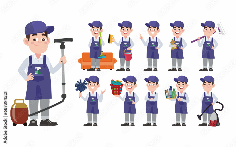 Set of cleaner with different poses Set of cleaner with different poses