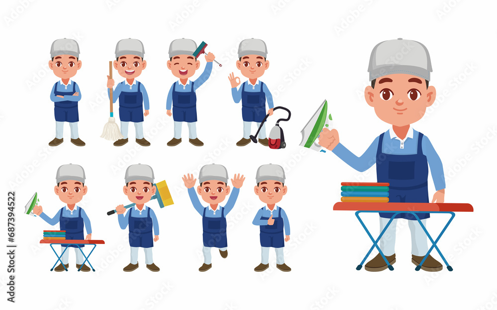 Set of cleaner with different poses Set of cleaner with different poses
