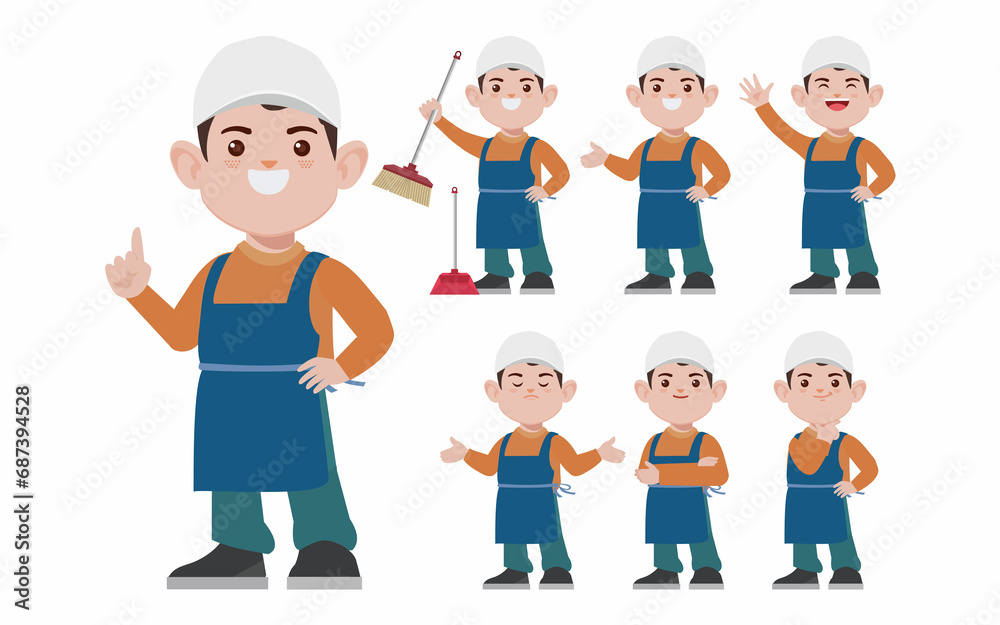 Set of cleaner with different poses Set of cleaner with different poses