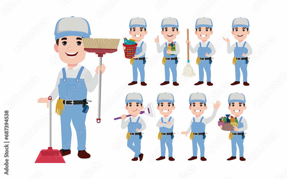 Set of cleaner with different poses Set of cleaner with different poses