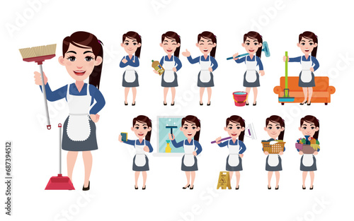 Set of cleaner with different poses