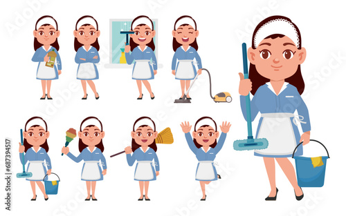 Set of cleaner with different poses