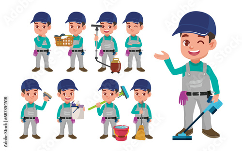 Set of cleaner with different poses