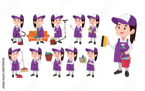 Set of cleaner with different poses