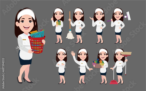 Set of cleaner with different poses