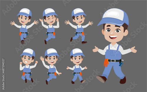 Set of cleaner with different poses