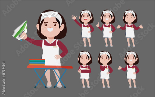 Set of cleaner with different poses