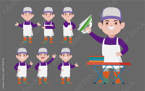 Set of cleaner with different poses