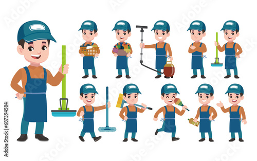 Set of cleaner with different poses