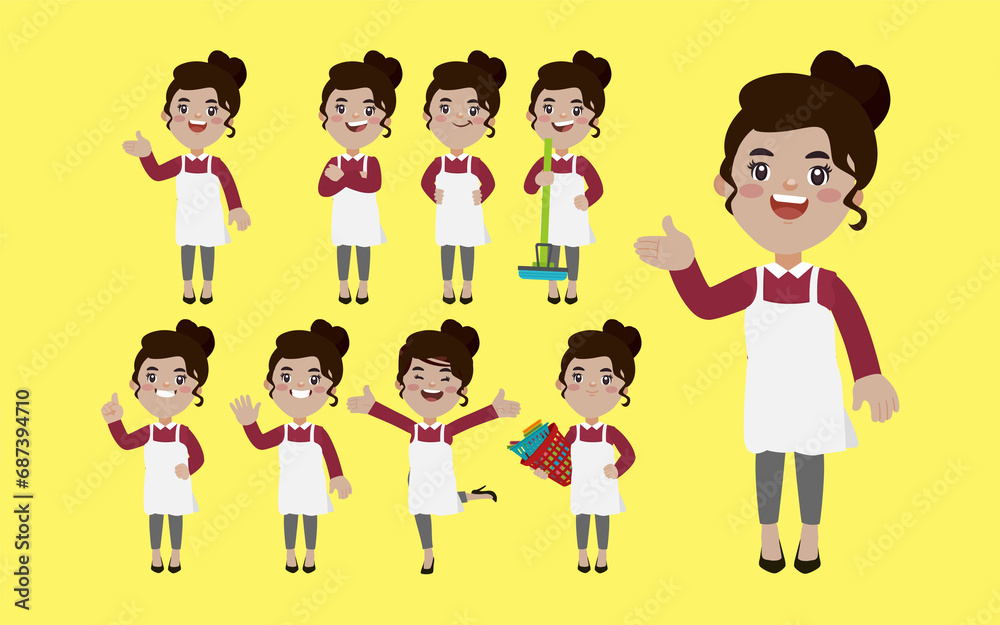 Set of cleaner with different poses Set of cleaner with different poses
