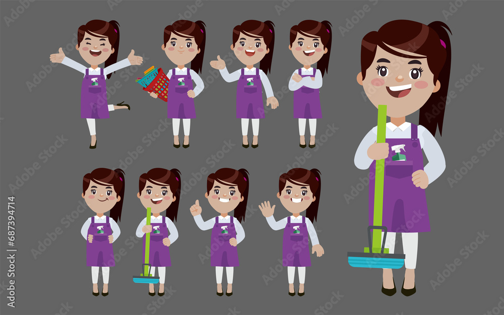 Set of cleaner with different poses Set of cleaner with different poses