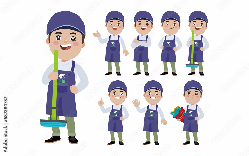 Set of cleaner with different poses Set of cleaner with different poses