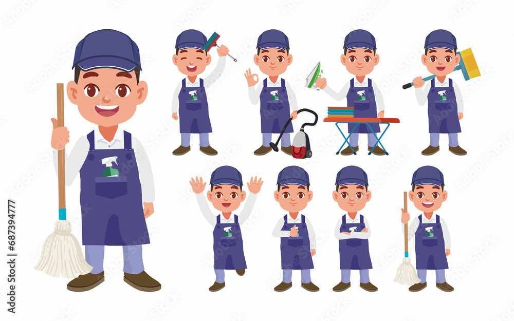 Set of cleaner with different poses