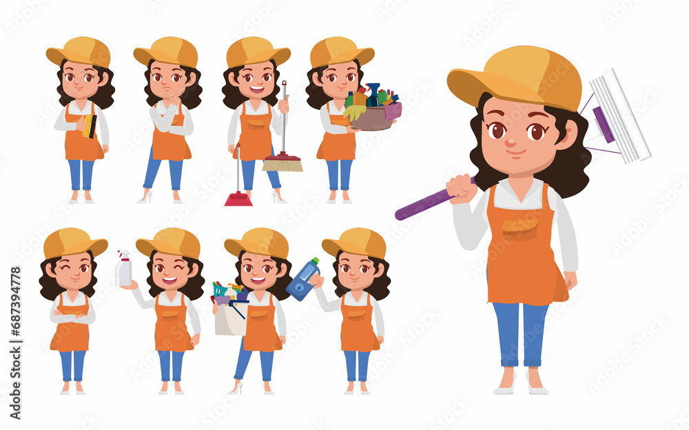Set of cleaner with different poses Set of cleaner with different poses