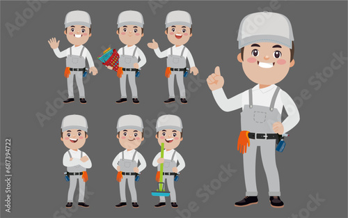 Set of cleaner with different poses