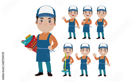 Set of cleaner with different poses