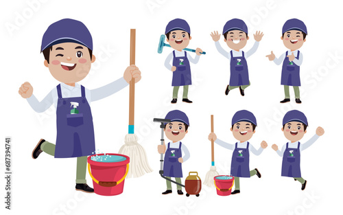 Set of cleaner with different poses