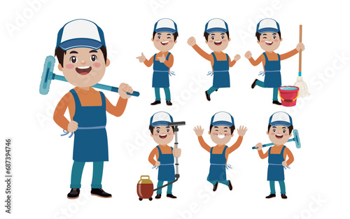 Set of cleaner with different poses