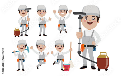 Set of cleaner with different poses