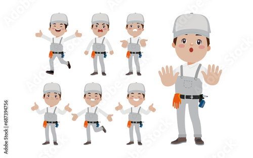 Set of cleaner with different poses