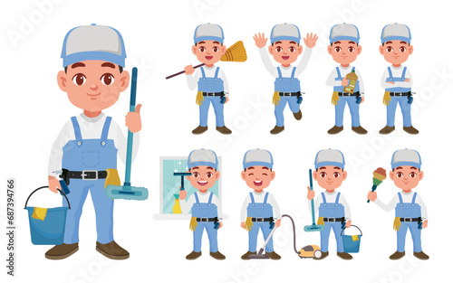 Set of cleaner with different poses