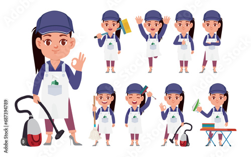 Set of cleaner with different poses