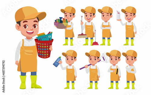 Set of cleaner with different poses