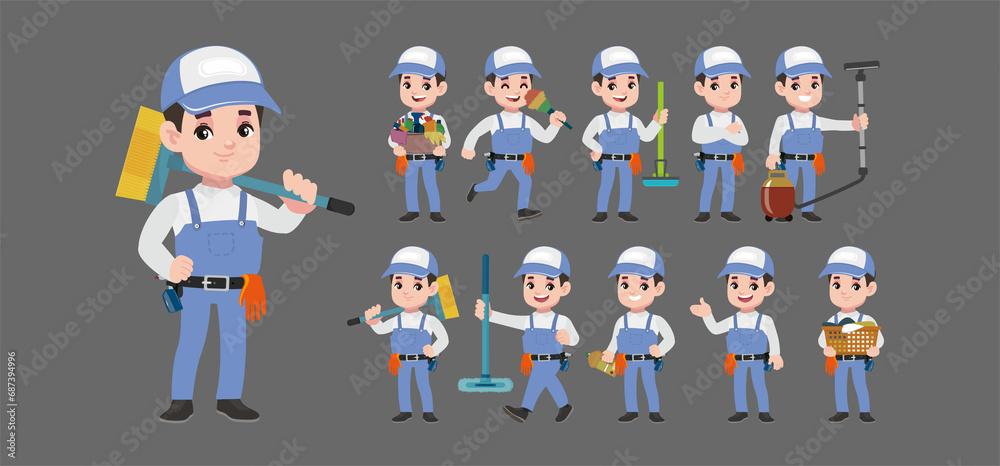 Fototapeta premium Set of cleaner with different poses