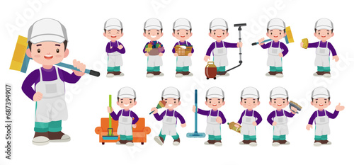 Set of cleaner with different poses