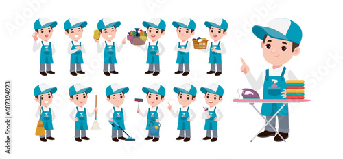 Set of cleaner with different poses
