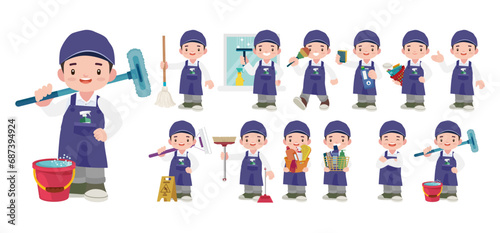 Set of cleaner with different poses
