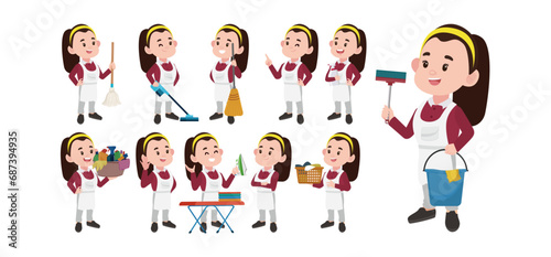 Set of cleaner with different poses
