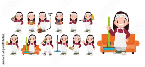 Set of cleaner with different poses