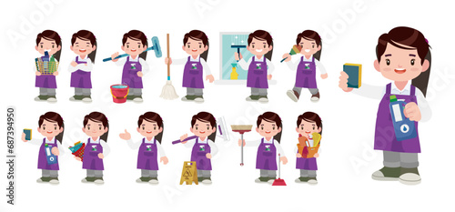 Set of cleaner with different poses