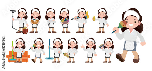 Set of cleaner with different poses