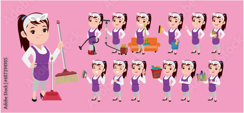 Set of cleaner with different poses