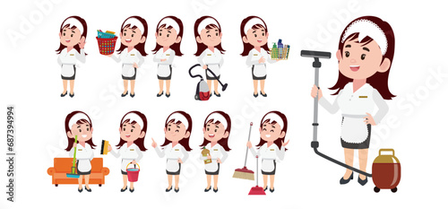 Set of cleaner with different poses