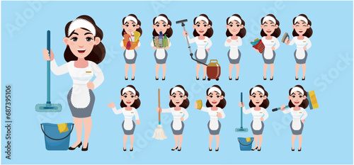 Set of cleaner with different poses