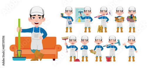 Set of cleaner with different poses