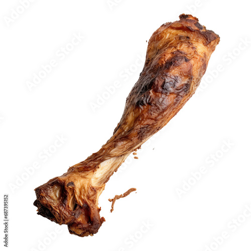Top view of rotten spoilt raw turkey drumstick isolated on a white transparent background 